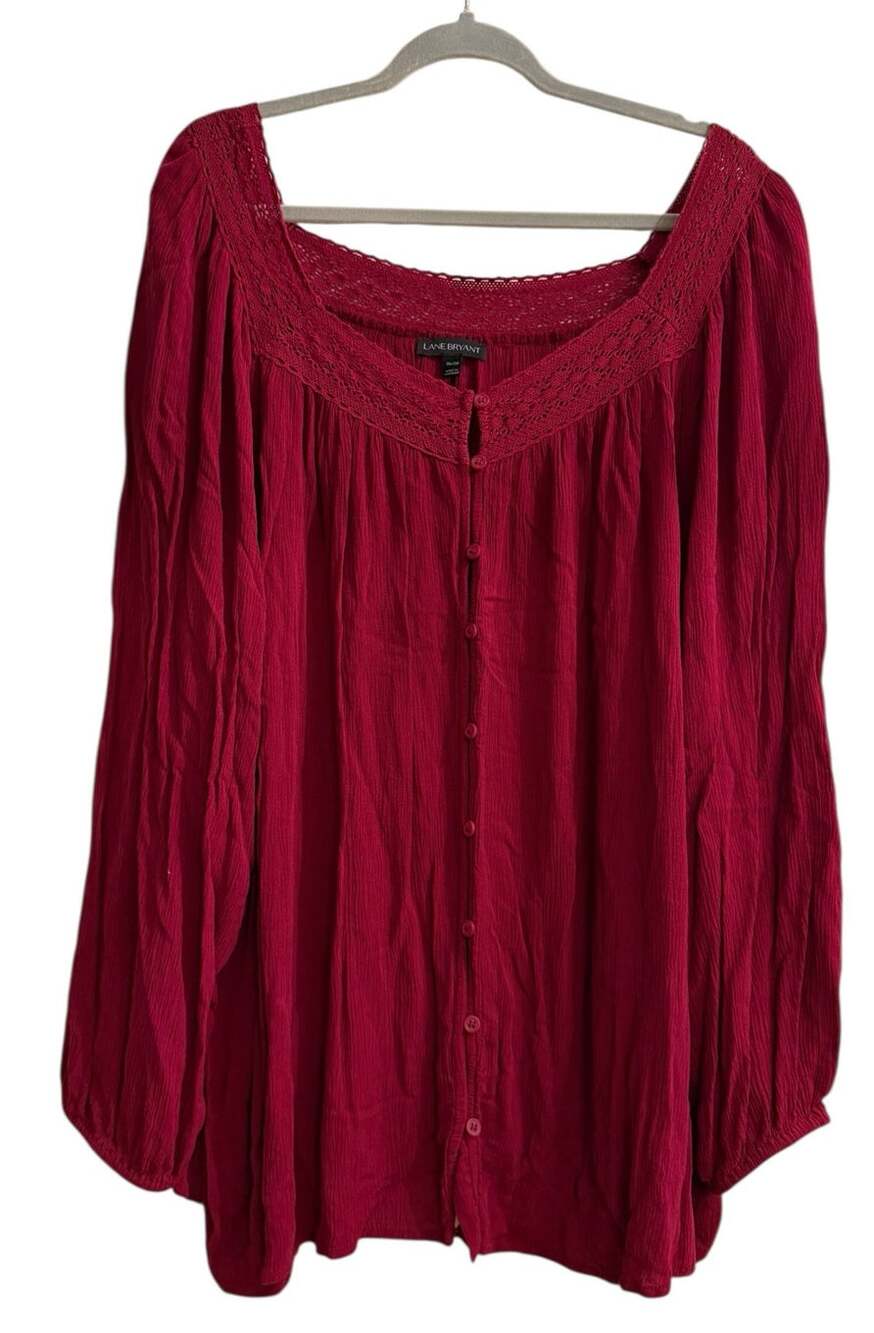 Lane Bryant 26/28 Cranberry Raspberry Flowy Top Shirt Blouse